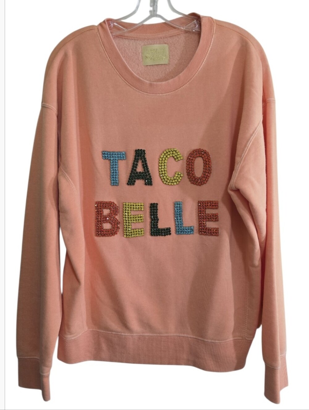 Judith March Taco Belle Rhinestone Crewneck Sweatshirt Large Oversized Orange